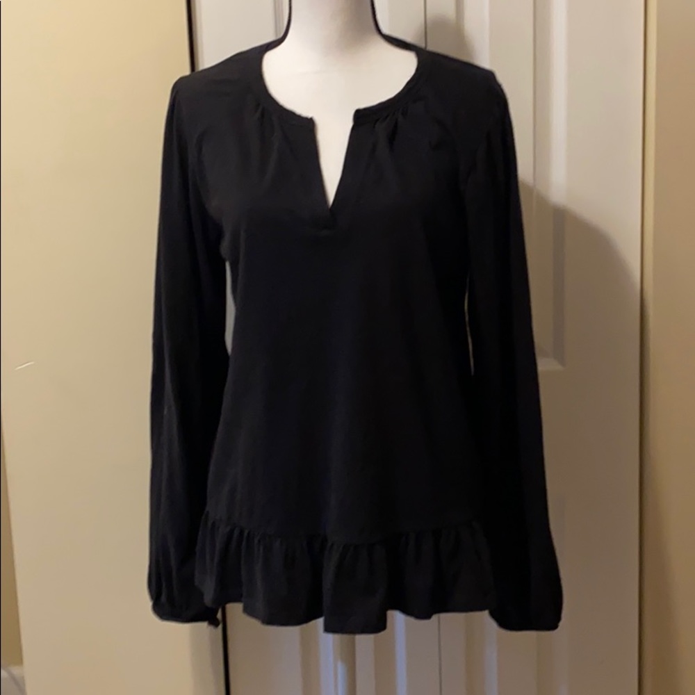 Maeve Anthropologie black top w/ ruffles hem M